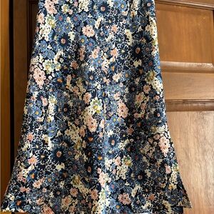 LOFT Navy Floral Print Slip Skirt